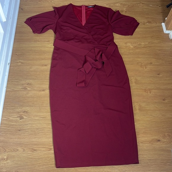 Shein Curve Size 0XL Burgundy Dress Stretchy Brand New Bodycon Fitted - Picture 2 of 6